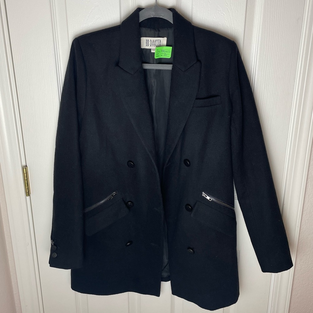 Vintage BB Dakota Black Coat Double Zipper Pocket Jacket Size Small/Medium